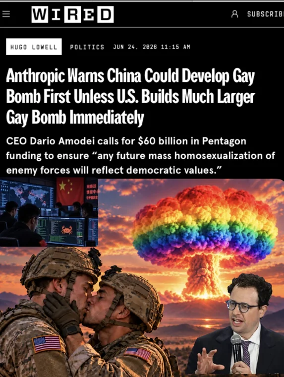 Anthropic Warns China Could Develop Gay Bomb First Unless U.S. Builds Much Larger Gay Bomb Immediately